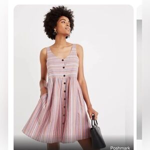 Madewell Striped Scoop Neck Button Front Dress XS